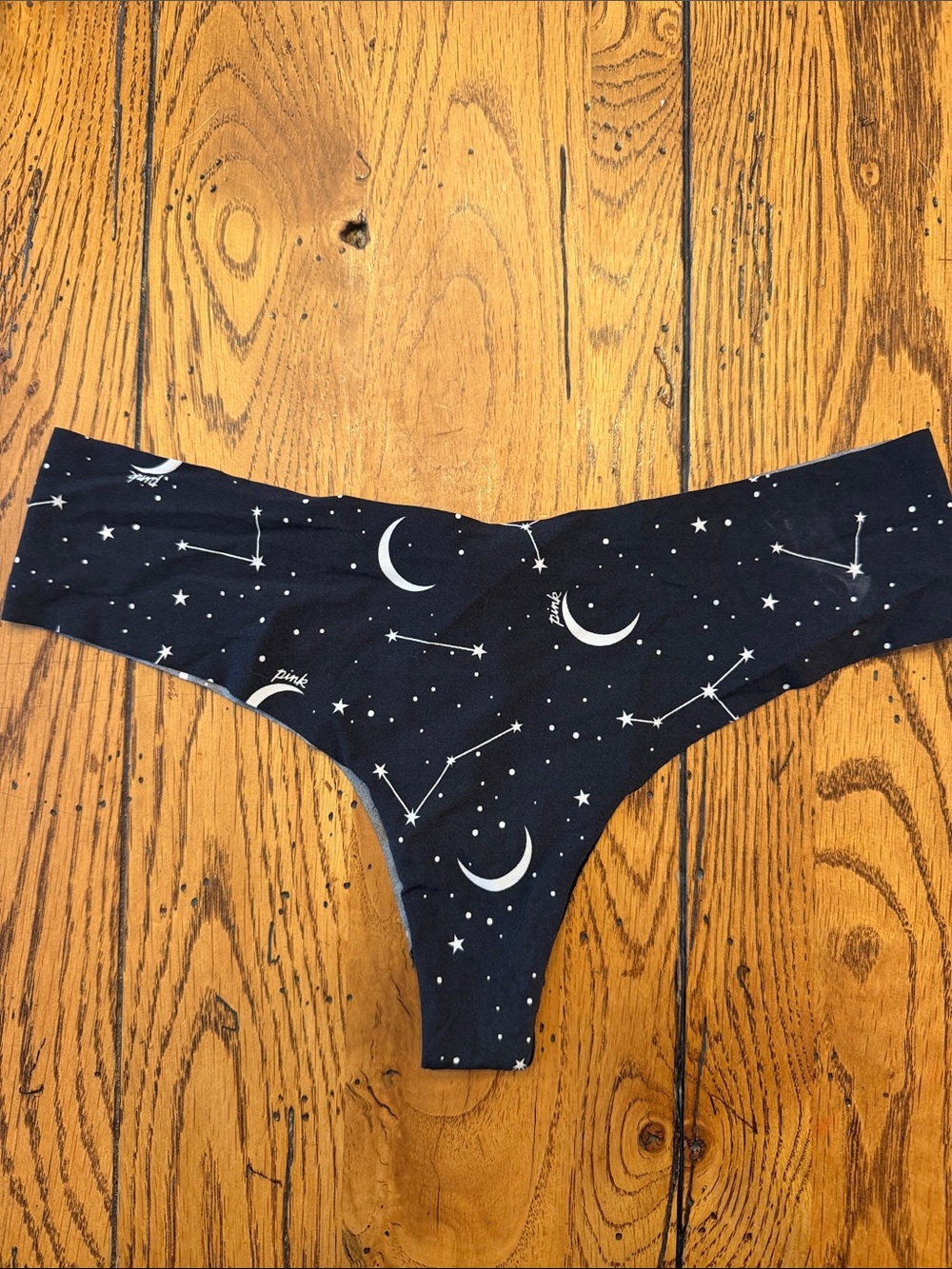 PINK Black Star & Moon Stretch Thong Sz M